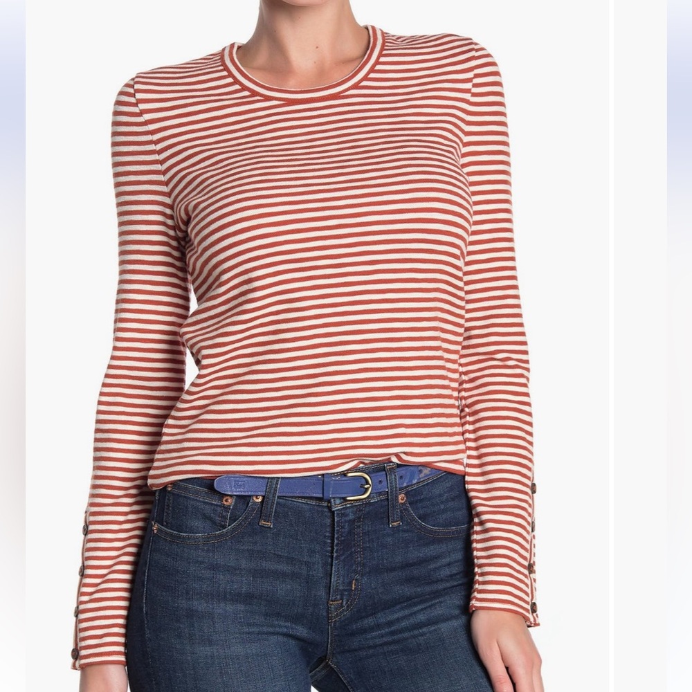 Madewell Rust and White Striped Long-Sleeve Tee
